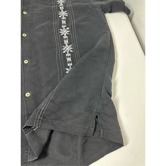 Modern Images Men's Hawaiian Shirt Black Embroidered Short Sleeve Buttoned Sz L - Picture 8 of 10